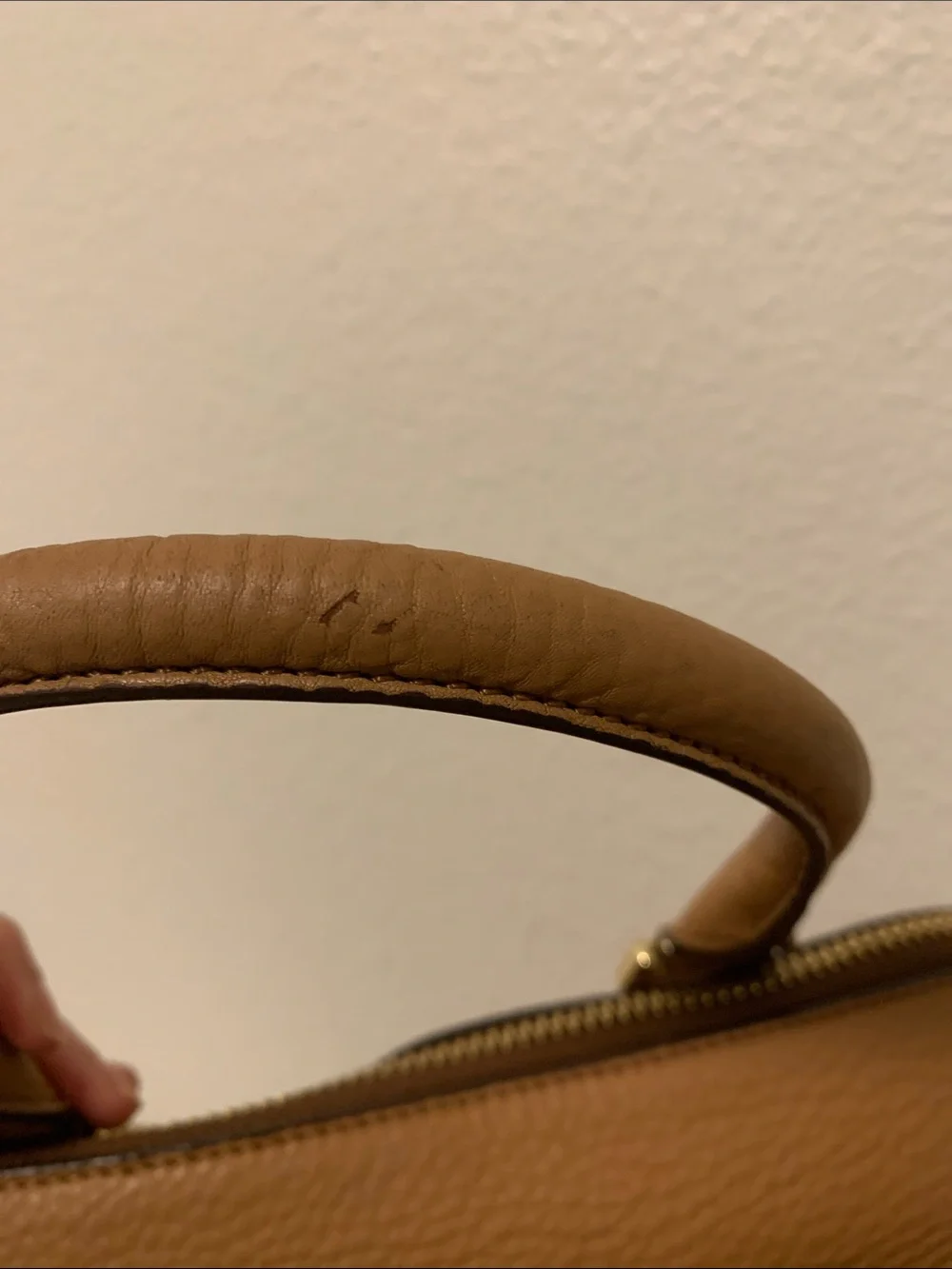 Tory Burch Robinson Camel Brown Pebbled Leather Satchel with Gold Logo